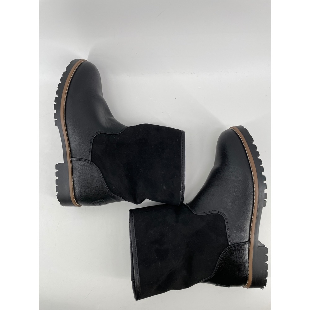 Nautica Bosun 2 Boots Womens 9.5 Black Faux Leather Shearling Lined Lug Sole